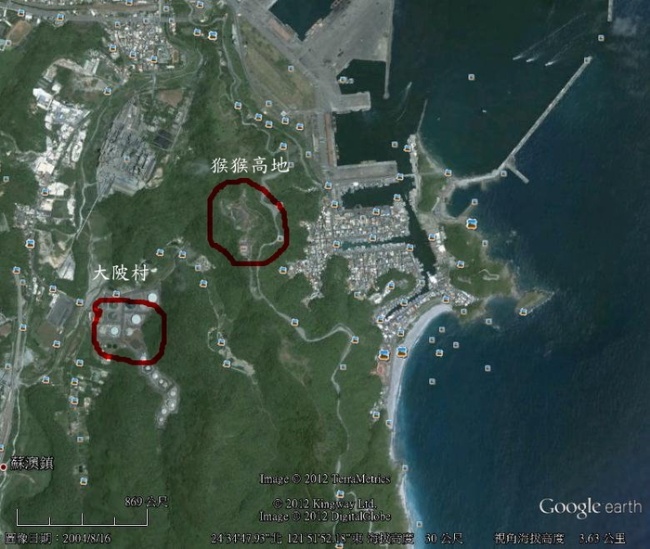 南方澳附近衛星圖(底圖取自google map)