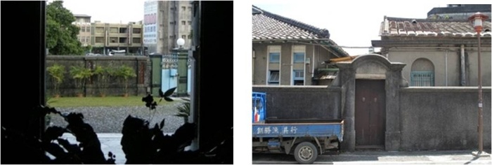 左圖：由正廳與照壁式壁堵。/ 右圖：位於北面圍牆之拱頂便門。