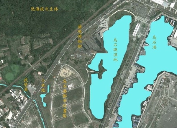 圖1 蘭博周邊水域棲地類型（淺藍色色塊的區域）的分布位置