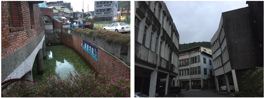 左圖：蘇澳冷泉公園   / 右圖：因地層下陷而致的傾斜房屋