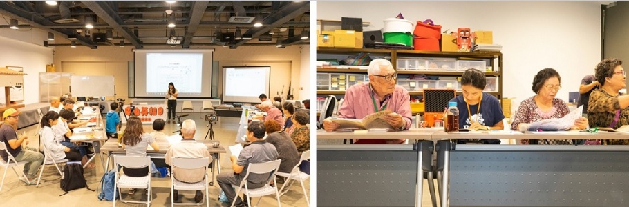 左圖：「龜山再朝日」預備論壇空間佈置 / 右圖：龜山島民與非島民彼此穿插坐著