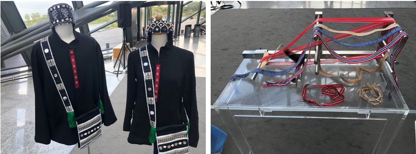 左圖：情人袋與男女頭飾   / 右圖：改良式編織台