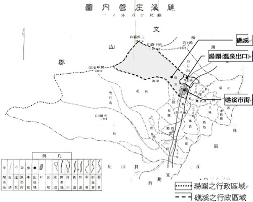 礁溪庄管內圖-礁溪與湯圍行政區劃 資料來源：《礁溪庄勢一覽》，1933。
