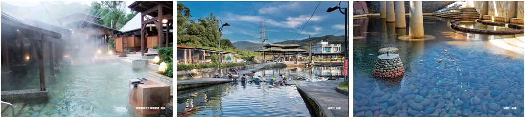 左圖：礁溪溫泉。宜蘭縣政府工商旅遊處提供 / 中圖：員山鄉湧泉「螃蟹冒泡」。林明仁攝  / 右圖：蘇澳冷泉。林明仁攝