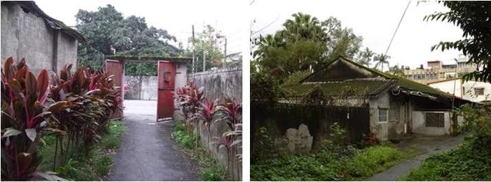 左圖：通往西後街1巷的入口及通道。 / 右圖：原為1棟4戶磚造雙坡屋頂眷舍，後期側邊單斜屋頂空間為增建部份。