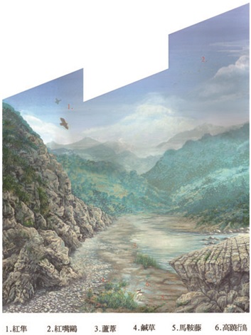 彩色圖稿定稿(標註繪製的生物/植物)。