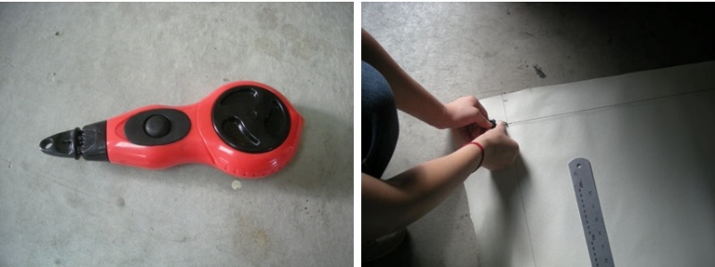 左圖：墨斗 / 右圖：以墨斗抓出四邊垂直線