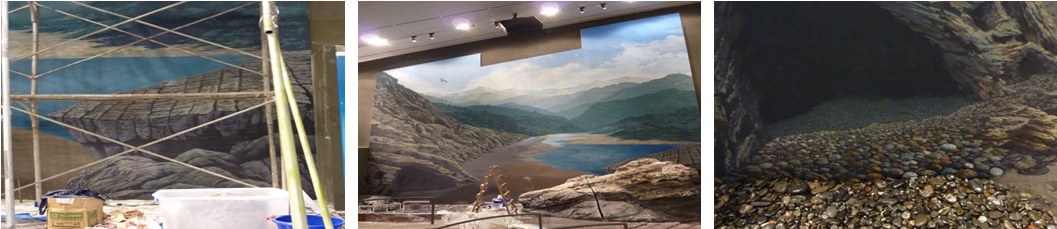 左圖：加強前景光影及立體感 / 中圖：與前景造景銜接 / 右圖：與前景鋪面銜接，完工。