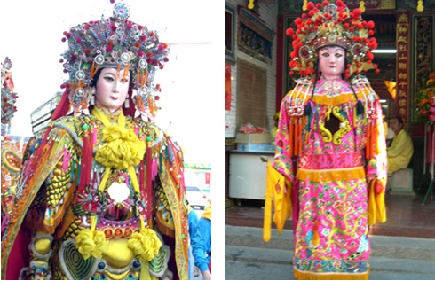 圖十二、圖十三：這股組裝女大神尪風潮後來也影響到了臺灣西部地區，如大甲鎮瀾宮新裝媽祖、蘆洲神將協會新裝勤、何、李、紀四位女元帥等。