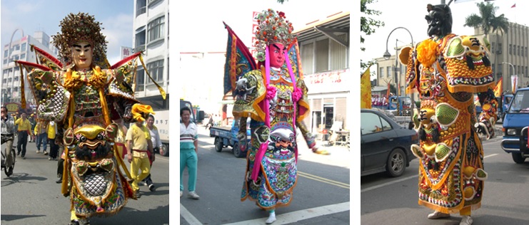 圖十四、圖十五、圖十六：民國70年代，臺灣經濟發展之後，許多廟宇有充裕資金組裝大神尪，也相繼為自己主神之部屬組裝大神尪，致使宜蘭大神尪類型日漸豐富