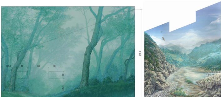 左圖：山層、思源啞口壁畫送審圖。 / 右圖：海之層、三種海岸線壁畫送審圖