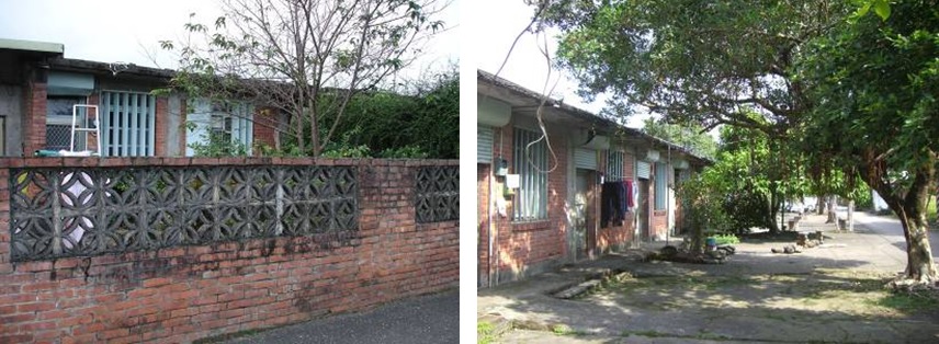 左圖：丙種眷舍型態，現況之庭院為後來以紅磚搭配混凝土花格磚圍牆增建。 / 右圖：丁種眷舍型態。