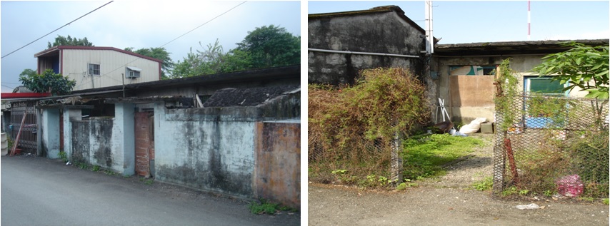 左圖：C-1棟前院形式及增建2樓形式。 / 右圖：C-1棟前院植栽與圍籬形式。
