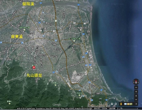 丸山遺址位置圖。（紅圈為遺址位置，底圖修改自google map）