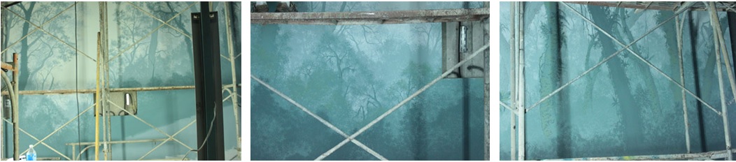 左圖：第五、六層，顏色越調越近。 / 中圖：第七層要繪製出植物的特徵種類   / 右圖：依當地場勘資料描繪細節