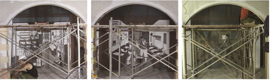 開始繪製全區壁畫的大體明暗。