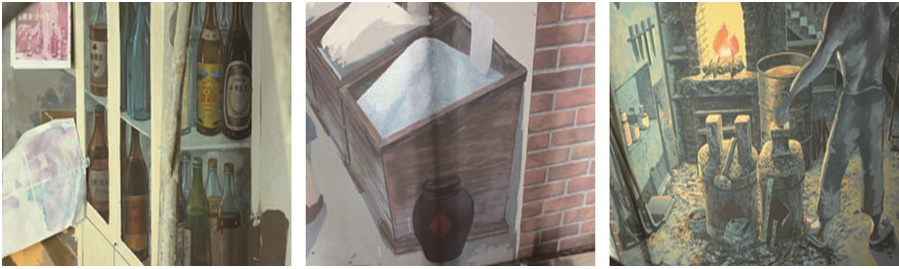 每一間店面的光源設定會因店內的需求而有所調整，例如差異最大的會是右圖的打鐵店，為了營造打鐵店的整體氣氛，店內的光主要以打鐵的火光為主。