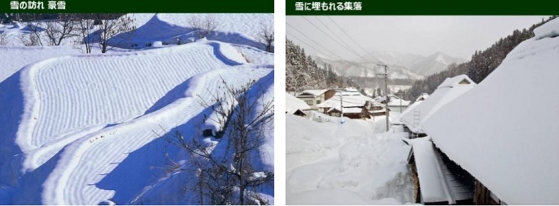 左圖：十二月的豪雪一直要到三月才可能融化 / 右圖：整個聚落都被豪雪埋沒