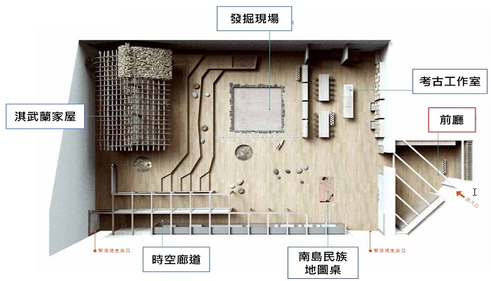 考古兒童廳展示單元空間配置（蘭陽博物館提供）