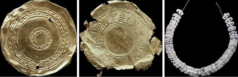 漢本遺址出土銅幣和一由數十片貝片串成之墜飾。每一貝片外形相同，呈冠頂扁方形，中穿兩孔。厚也約略相等，僅約2公釐左右，切工細緻。
