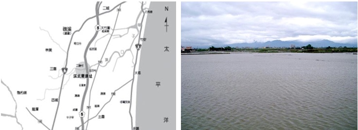 左圖：淇武蘭遺址位置圖 (資料來源：依據宜蘭縣政府1994年出版《宜蘭縣地理圖集》重繪) / 右圖：原為水稻田的五十二甲，因地層下陷成為沼澤溼地。