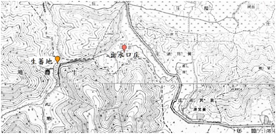 出水口庄(施八坑)位址。資料來源：中央研究院人社中心GIS專題中心「臺灣百年歷史地圖系統：臺灣堡圖(明治版)」 網站，瀏覽日期：2020年7月27日，網址詳見相關連結。說明：從圖中可看到出水口庄的形勢西、南、北都被山環繞，西連生蕃地，東聯通蘇澳港的路，與文獻中所述的施八坑環境非常相似，判斷應為施八坑所在。