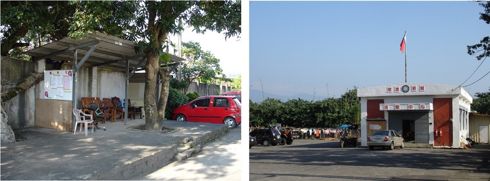 左圖：敬業新城入口處休憩空間 / 右圖：敬業新城活動中心