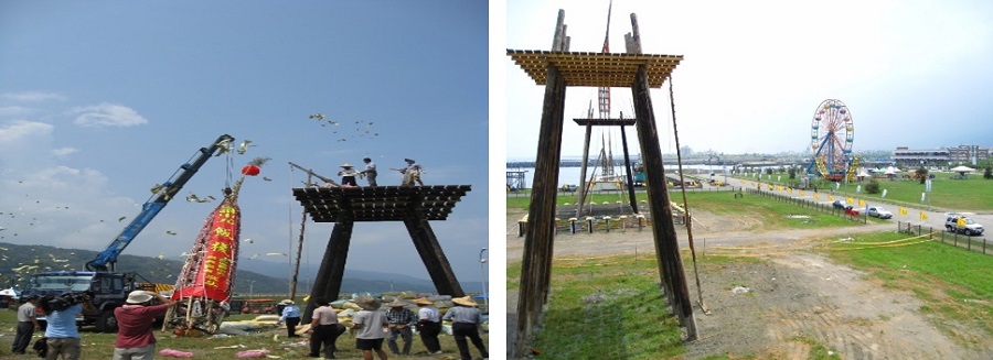 左圖：2008年立飯棧 / 右圖：2008年搶孤會場