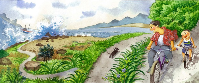 山陵與海濤都讓夕陽餘暉鍍上一層金光