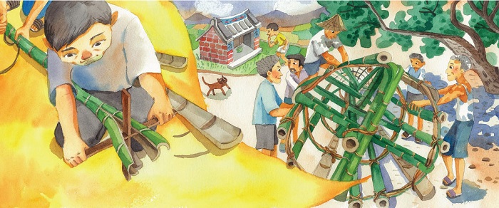 每到農曆七月中旬，村民們齊聚在廟前廣場共同編製孤箋。(註三)