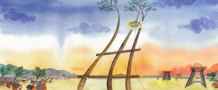 在燈篙高懸燈光的指引下，無人祭祀的孤魂野鬼前來參與農曆七月的頭城中元祭。(註五)