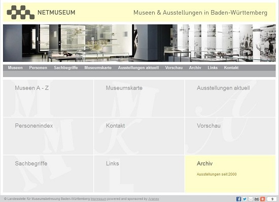圖3：巴登－符騰堡邦非邦立博物館辦公室官網「博物館與展示」查詢頁面