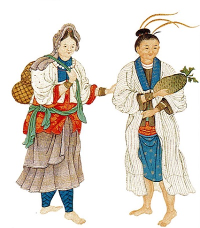 1751年(乾隆16年)，謝遂所繪《皇清職共圖》的台灣西部原住民。乾隆年間，台灣西部較早與漢人接觸的原住民，已成為漢人眼中的「熟番」，在文人畫家的想像中他們著漢式服，形象溫文婉約。秋雨文化提供