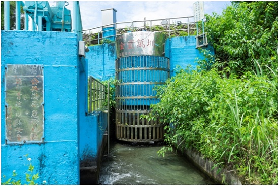 金豐萬圳取水口。資料來源：筆者拍攝，攝於2020年6月11日。金豐萬圳取水口，位於武荖坑溪畔。