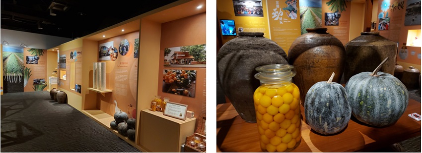 左圖：宜蘭勁好食展覽空間 / 右圖：用舌尖體驗地方文化，金棗、紅露酒、南瓜是宜蘭在地好食材。