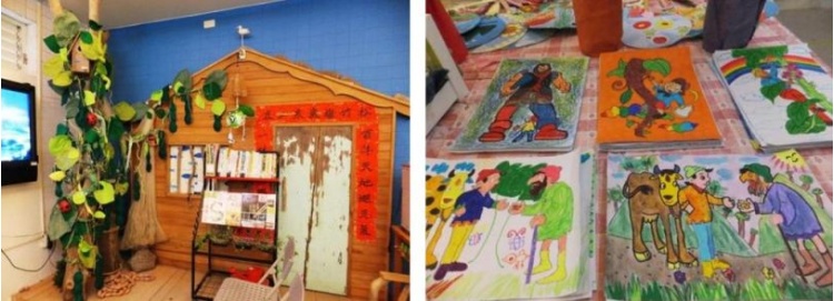 圖24：台南學甲國小學生為遺傳學之父孟德爾特展，找尋更多的資料進行研究，並補充在成博移展的特展中(林依蓁攝) / 圖25：台南學甲國小學生為遺傳學之父孟德爾特展，將其當作課程中的教材，如藝術課程的相關創作(林依蓁攝)