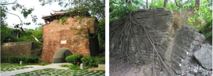 圖28：校園中台南古城小西門的故事被訴說著 / 圖29：小西門旁的台南台城小東門城垣遺跡