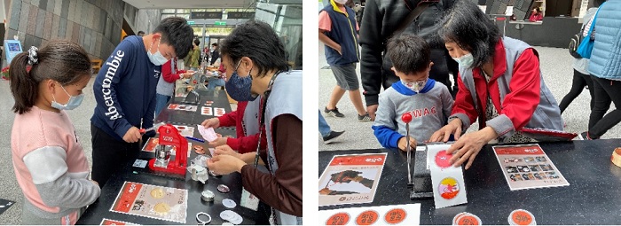 透過自己操作機器與創作出來的胸章更是有紀念價值