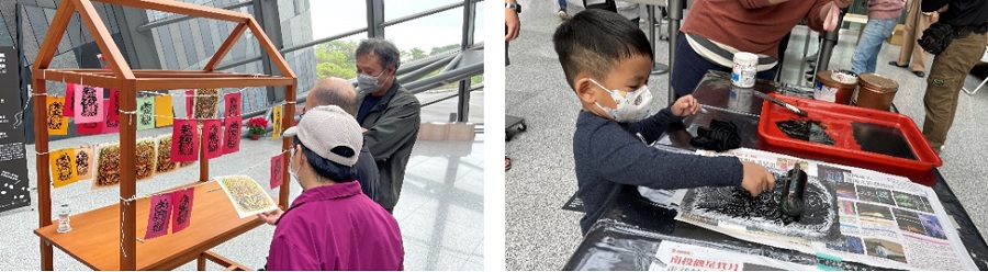 左圖：蘭博大廳展示版畫作品十分吸睛 / 右圖：大小朋友對於版畫DIY都躍躍欲試