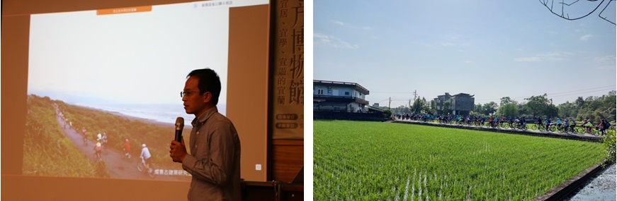 左圖：「Bike媽祖‧騎求平安」活動，行經宜蘭濱海自行車步道(楊詩羽拍攝)。/ 右圖：2021「Bike媽祖‧騎求平安」10週年活動(張曉婷拍攝)。