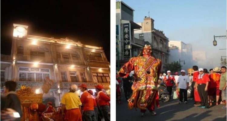 左：99年起人去樓空的景象已不復見。/ 右：老街成為重要藝陣展演區。