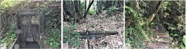 左圖：1 號進水口設有制水閘門。中圖：6 號隧道進水口。右圖：6 號隧道出水口。（皆為陳財發提供）