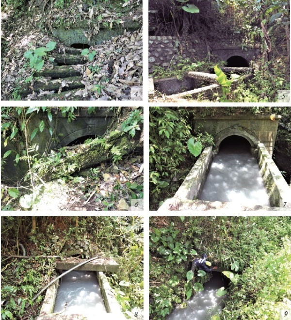 左上：7 號隧道進水口。右上：7 號隧道出水口。左中： 8 號隧道進水口。右中：9 號隧道出水口。左下：10 號隧道進水口。右下：13 號隧道出水口。（皆為陳財發提供）