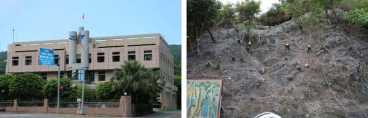 左：交通部公路總局第四區養護工程處,2020年攝。 / 右：四工處邊坡養護工程施作,2020年攝。