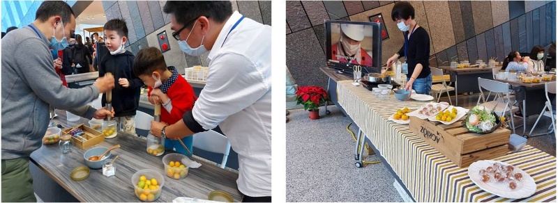 左圖：橘之鄉金棗蜜餞DIY體驗活動。/ 右圖：橘之鄉現場示範手工果醬製作及提供民眾品嚐。