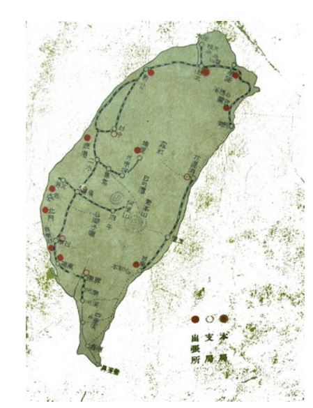 台灣專賣事業地圖。資料來源：台灣總督府專賣局編，1940，《台灣專賣事業年鑑》，編者，封底頁