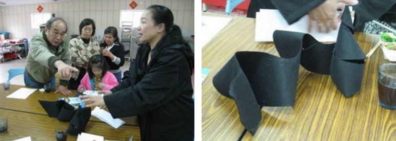 左：社區與藝術家討論構想與做法 / 右：作品布質模型