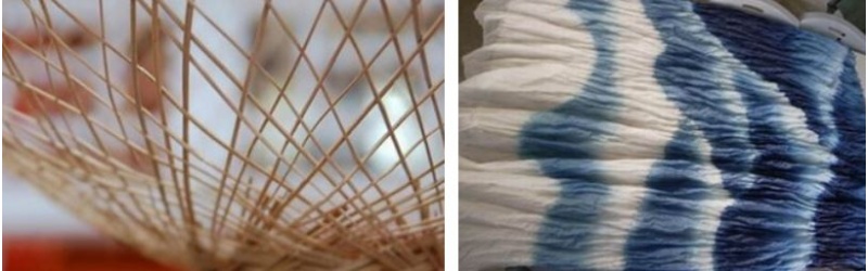 左：螺旋放射狀的竹編工藝 / 右：漸次延展開的山巒層次