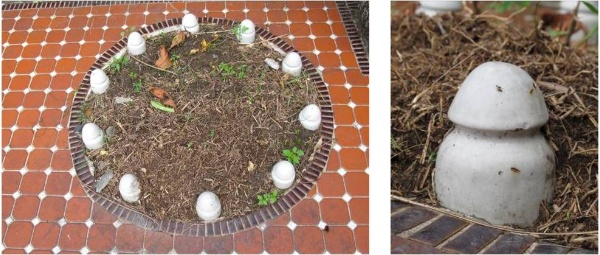 林曹祖宗之墓內墓埕之花圃，以自家所生產之陶瓷絕緣礙子（通信礙子）裝飾。