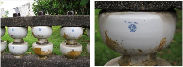 林曹祖宗之墓外墓埕以碗型陶瓷絕緣礙子（防鹽礙子）做為欄杆，其上標註有電壓11KV，與製造時間1971-8與1971-9，即1971年8月與9月。